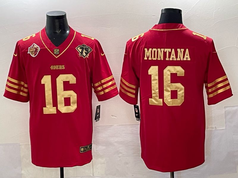 Men San Francisco 49ers #16 Montana Red 75th Nike Limited NFL 2025 Jersey style 05->san francisco 49ers->NFL Jersey
